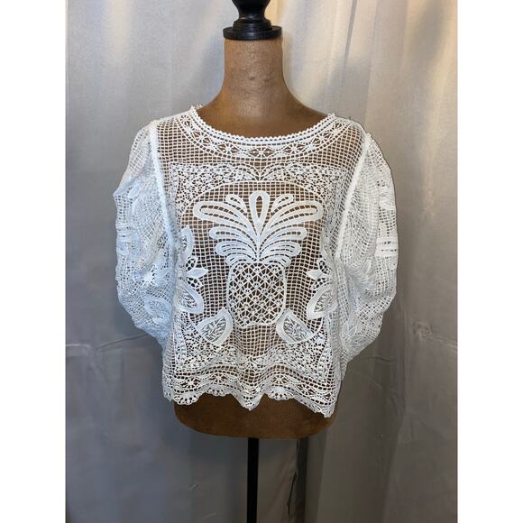 Farm Rio White Guipure Lace Blouse NWT $240 Stunning Boho Chic Top M Embroidered - Picture 3 of 11